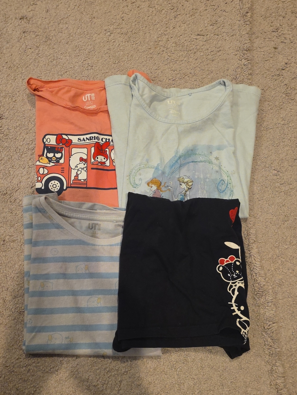 UNIQLO UT Kids' Mixed Graphic Tee Pack - Coral, Light Blue, Navy, Gray A3